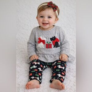 New w tags! Gray Peplum Top with Puppy Appliqués and Red Bows